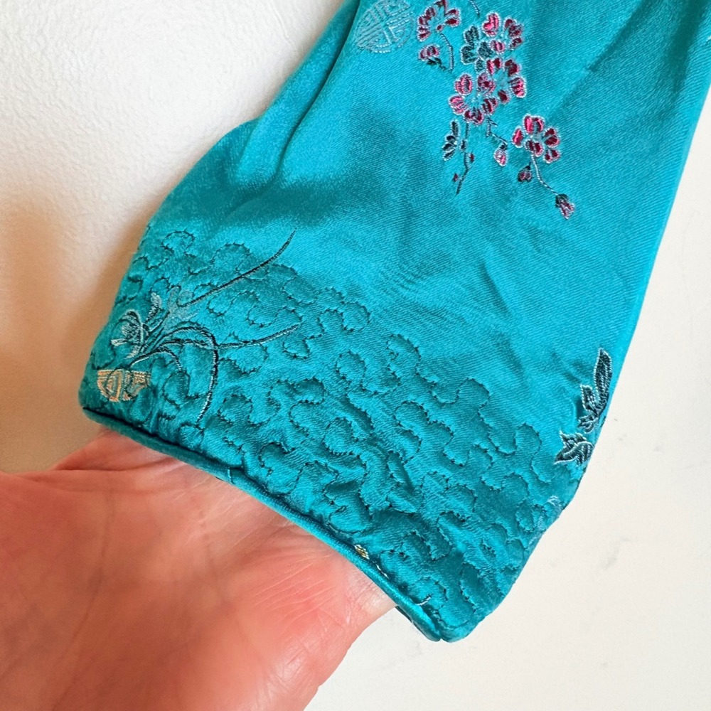 Vintage Reversible Satin Chinese Jacket Teal Black Embroidered Frog‎ Buttons - Picture 8 of 16